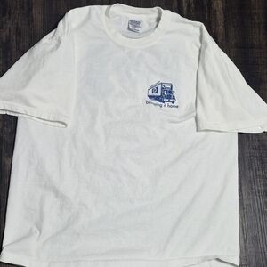 Gildan White Short-Sleeve Tee with Blue Truck Graphic